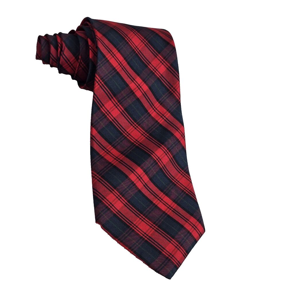 Vintage Pinetz of Boston Tie Mens Classic Red Plaid Silk Neckwear Made USA 90s